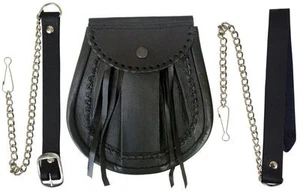 KILT SPORRAN JACOBITE DISTRESSED BLACK LEATHER LACED EDGE HIGHLANDWEAR FOR KILTS - Picture 1 of 1