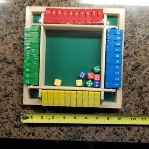 4 Players Shut The Box Dice Game Wooden Board Game for Kids Adult Tabletop 9"x9" - Picture 1 of 6