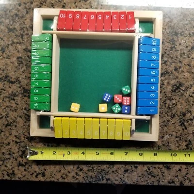 4 Players Shut The Box Dice Game Wooden Board Game for Kids Adult Tabletop 9"x9" - Image 1 of 4