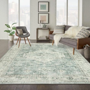 Washable Area Rug 8X10 - Large Green Boho Rug for Bedroom, Vintage Living Room A - Picture 1 of 7