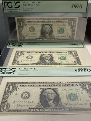 $1 SUPER LOW MATCH 3 NOTES 2 DIGIT # 00000024 PCGS GEM 67 PPQ & 99.70 %  RARE！！ - Image 1 of 4