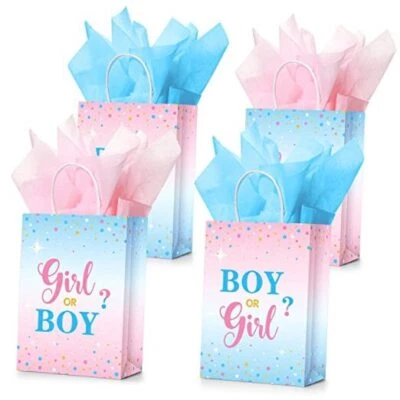 Juego de 16 bolsas de regalo de fiesta revelación de género con papel de seda regalo de fiesta de baby shower  Foto 1 de 4