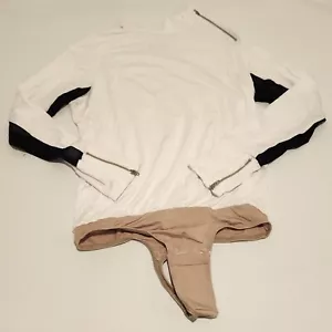 Equestrian/Riding-Women's Moto Long-Sleeve Bodysuit-SM-White/Black-Free x Rein - Picture 1 of 9
