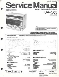 ORIGINAL TECHNICS SA-C05 FM/AM Stereo Cassette Receiver SERVICE MANUAL REPAIR - Picture 1 of 1