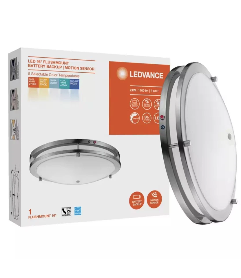 Ledvance Selectable LED Flush Mount with Motion Sensor Brushed Nickel 16" 62413
