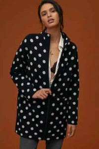Anthropologie FIELD FLOWER HTF Black Polka Dot Wool Sweater Coat Dots Petite MP - Picture 1 of 12