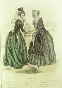 Gravure de mode originale signée réhaussee en couleurs Amazone 1841 - Picture 1 of 1