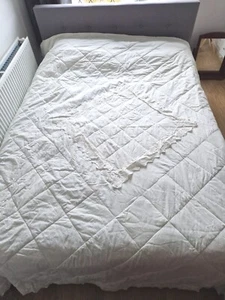Vintage Bedspread Throw Ivory 229x254cm Embroidered Cotton Blend Bed Cover Retro - Picture 1 of 20