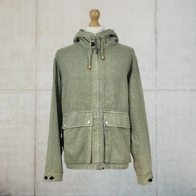 Pretty Green 32% Linen Garment Dyed Hooded Jacket In Green Fits Medium - Image 1 of 4