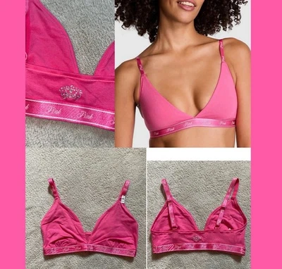 Victorias Secret Pink Bling Triangle Cotton Bralette Carmine Rose NWT Sz Medium - Image 1 of 4