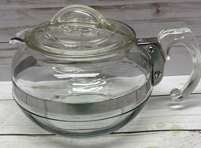 VTG Pyrex Flameware Clear Glass Potbelly Tea Pot Kettle W/ Lid 6 Cup 8126-B USA - Image 1 of 4
