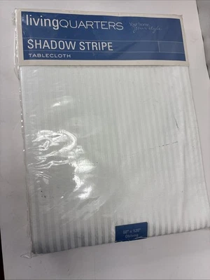 LivingQuarters Shadow Stripe White Tablecloth 60"  120" Rectangular NIP - Image 1 of 4