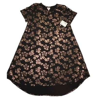 Vestido para mujer LuLaRoe Carly 3XL elegante negro cobre floral rosas alto-bajo 3X nuevo con etiquetas Foto 1 de 4