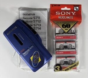 Olympus Pearlcorder S711 Tested & Working With Instructions Blue With Cassettes - Picture 1 of 1