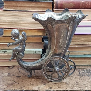 WMF German Silver Plated Cherub Riding Cornucopia Table Vase Antique circa 1900 - Picture 1 of 18