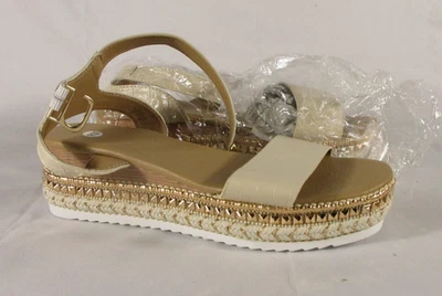 Womens Platform Sandals Buckle Ankle Strap Espadrille Open Toe Size US8 Brown - Image 1 of 4