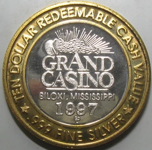 $10 Grand Casino Silver Strike Casino Token Biloxi, Miss .999 Fine Silver #9 - Picture 1 of 2