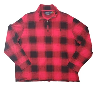 Polo Ralph Lauren Estate Rib 1/2 Zip Pullover Sweater Mens XL Red Plaid - Picture 1 of 6