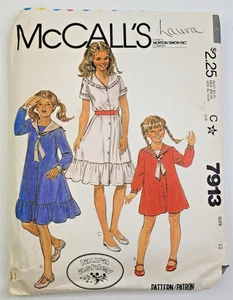 VTG 80s McCalls Sewing Pattern 7913 Laura Ashley Girls Sailor Dress Size 12 CUT - Picture 1 of 3