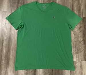 Lacoste Green V-Neck Short Sleeve T Shirt 100% Pima Cotton Size 8/3XL - Picture 1 of 7