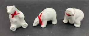 3 Ceramic Polar Bear Red Bows Christmas Tree Ornaments Made In Taiwan - Picture 1 of 8