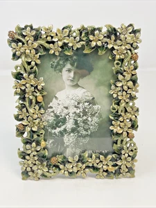 TIZO Italy Jeweled Floral with Crystals Enamel Green Tone Picture Frame - Picture 1 of 13