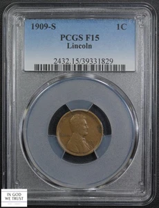 1909 S Lincoln Wheat Copper Cent 1C PCGS F 15 - Picture 1 of 5