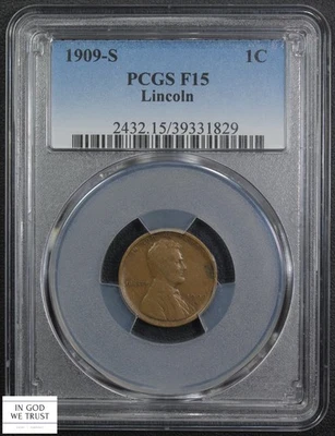 1909 S Lincoln Wheat Copper Cent 1C PCGS F 15 - Image 1 of 4
