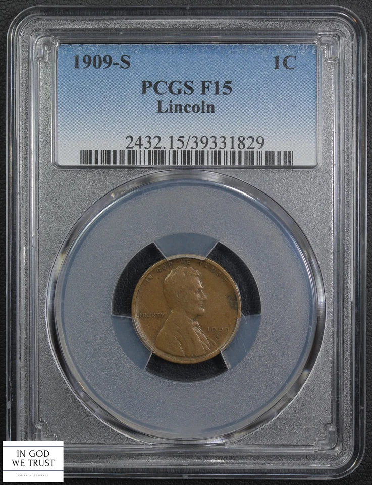 1909 S Lincoln Wheat Copper Cent 1C PCGS F 15 - Image 1 of 4