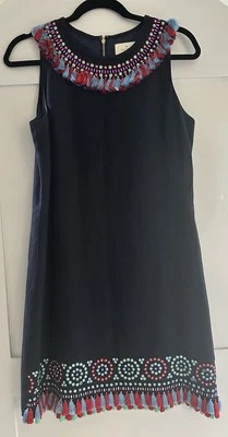 Vestido Kate Spade bordado com borlas sem mangas azul marinho escuro tamanho 8 - Imagem 1 de 4