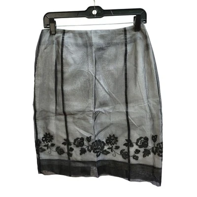 Dana Buchman Black Organza Floral Embroidered Pencil Skirt Petite Size 8 - Image 1 of 4