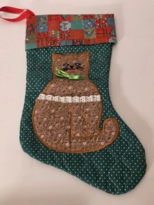 Medias de Navidad vintage Avon Cat acolchadas bordadas retazos gatito gato años 70 - Imagen 1 de 4