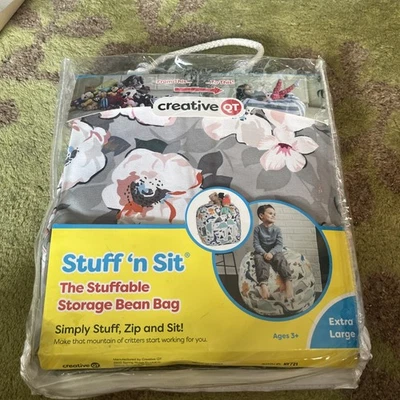 Bolsa de Frijoles Stuff ’n Sit XL 38’’ Almacenamiento para Juguetes de Peluche, Gris Floral Foto 1 de 4