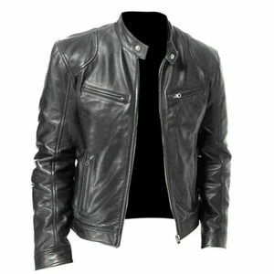 Men's Biker Vintage Motorcycle Black Genuine Leather Jacket - Picture 1 of 2