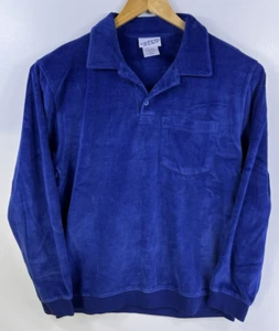 Vintage Irvine Park Velour Polo Shirt Men Medium Blue Soft Pullover - Picture 1 of 4