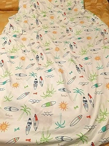 Frank and LuLu 60" x 29" Fitted Sheet Sun Surf Boards Palm Trees Polyester - Picture 1 of 6