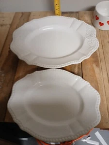 Farmhouse Large Oval Serving Ceramic Platter And Smaller Platter - Picture 1 of 7