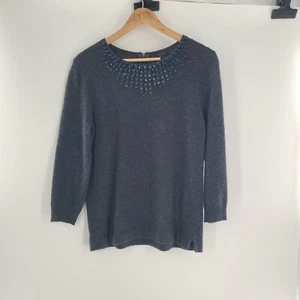 J. Maglione Crew donna grigio collo con perline misto lana taglia media - Foto 1 di 8