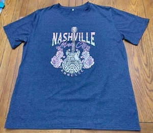 Nashville Tennessee Music City T-Shirt Pink Cheetah Gitarre Damen grau 2XL süß! - Bild 1 von 5