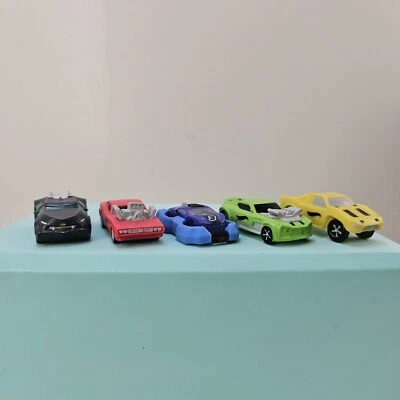 Hot Wheels 4 pc Yellow Car Cake Topper Toy Plastic +1 Misc Blue Rechargeable Car - Image 1 of 4