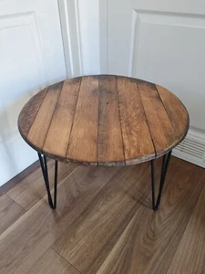 Ex-whisky Round USA Barrel Top Coffee Table Sofa End Side Wood Metal Bedside - Picture 1 of 6