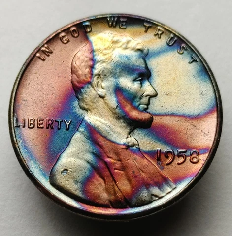 1958 wheat penny rainbow toned us coin unc Lincoln bu wheat cent #155 Cover