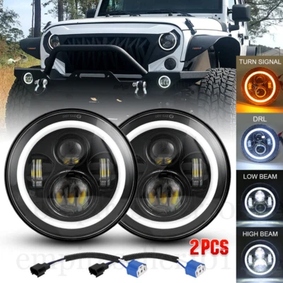 Par de faros LED redondos de 7 pulgadas ojos de ángulo halo para Jeep Wrangler JK LJ TJ CJ Foto 1 de 4