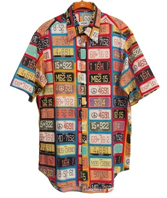 MOSCHINO Jeans Vintage Men's License Plate Printe Shirt Size M - Image 1 of 4