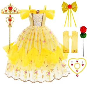 Beauty and the Beast Princess Belle Kids Dresses Halloween Girls Skirts Suits - Picture 1 of 8