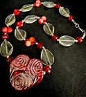 MY VINTAGE MOM’S Silver Tone GLASS Blown PINK BEAD with PONTIL 22.5” Necklace