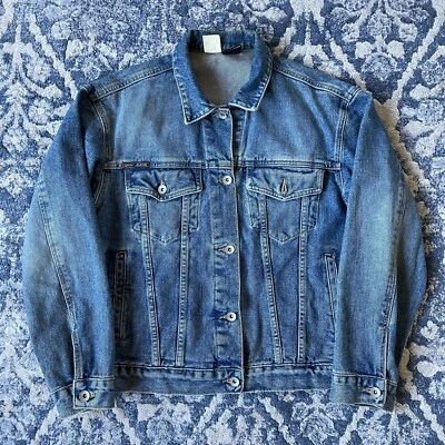 Chaqueta de mezclilla DKNY Jeans Trucker para hombre ajuste 22x23 manga larga bolsillos azul de colección EE. UU. Foto 1 de 4