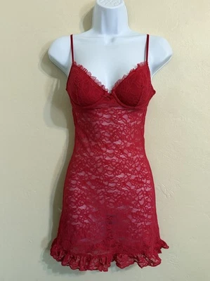 Victoria's Secret The Lacie Lace Babydoll Underwire Bra Slip S Red Bow Ruffle - Image 1 of 4