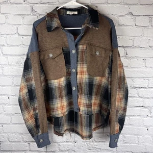 Oli & Hali Oversized Flannel Shirt Women’s Small Boho Plaid Patchwork Pockets - Picture 1 of 8