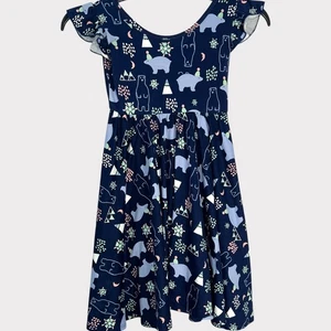 Dot Dot Smile Twirly Dress Size 5/6 Girls Navy Blue Flutter Sleeve Artic Bear - Picture 1 of 6